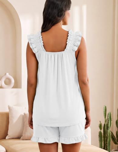 SIMIYA Pajamas for Women Set Ruffle 2 Piece Pj Sets Soft Bridal Sleepwear - color: White, size: XX-Large