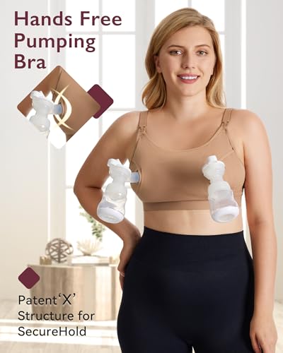 Momcozy Hands Free Pumping & Nursing Bra, Adjustable Cotton Breast Pump Bra - color: Mocha, size: Medium