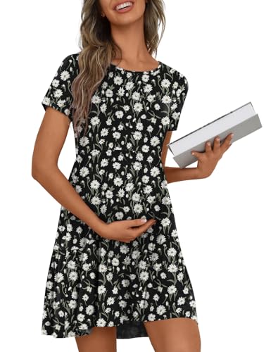 Women's Maternity Dress Summer Short Sleeve Pregnancy Dresses - color: Black-white Daisy, size: Medium