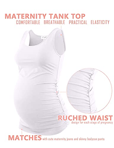 Peauty "Long Enough to Cover Hip Maternity Side Ruch Tank Tops/Basic Maternity Tops for Summer Casual Wear (S-3XL) - color: White, size: Medium