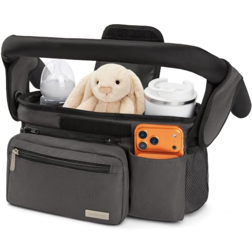 KeaBabies Stroller Organizer Bag, Stroller Caddy, Cup Holder (Mystic Gray) - color: Mystic Gray
