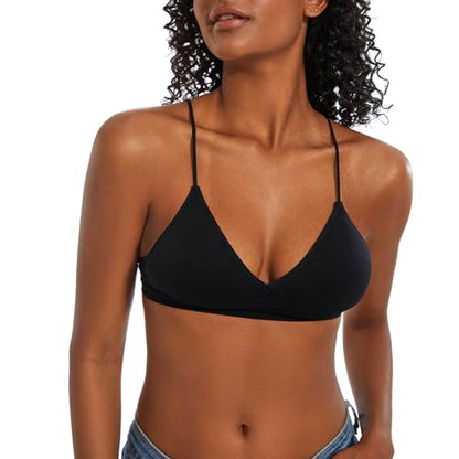 Seamless Bra for Women Low Back Bralette Wirefree Spaghetti Bra with Padded Removeable - color: Black, size: Small