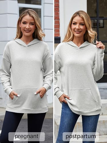 Ecavus Womens Nursing Sweatshirts for Breastfeeding Hidden Zipper Hoodie - color: Light Grey, size: Large