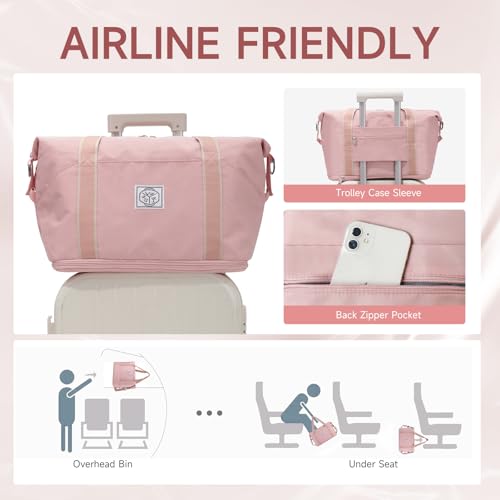 WALNEW Travel Duffel Bag, Weekender Overnight Bag for Women, Pink - color: Pink