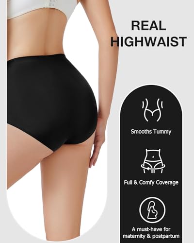 Womens Underwear Seamless Full Coverage Breathable Briefs No Show Silky Stretch High Waisted Ladies Panties 6 Pack - color: Black, size: X-Large