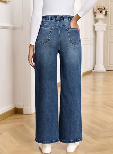 BLENCOT Maternity Jeans High Waisted Drawstring Straight Leg Denim Pants - color: Dirty Blue, size: Small