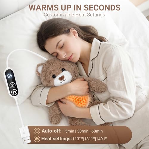 Teddy Bear Heating Pad Plush, USB Powered Belly Warmer Gift for Women - color: Brown Teddy Bear Heating Pad