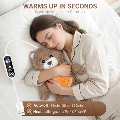 Teddy Bear Heating Pad Plush, USB Powered Belly Warmer Gift for Women - color: Brown Teddy Bear Heating Pad