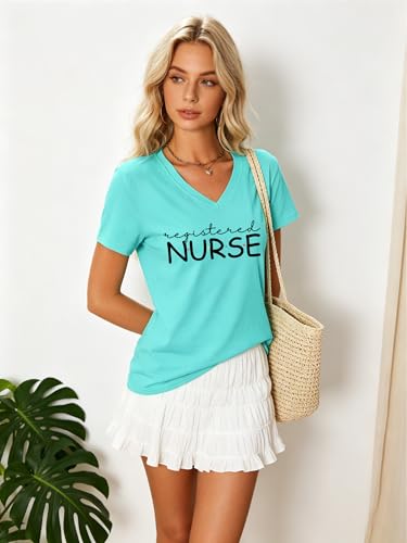 Registered Nurse Shirt Women Cute Nurse Tshirt Nursing Work - color: Blue, size: Large