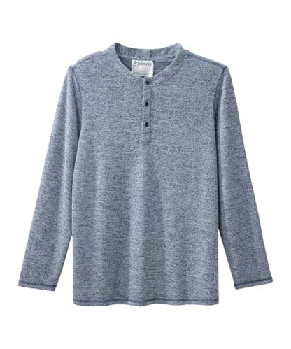 Silvert's Men's Open Back Long Sleeve Henley Shirt, Adaptive Assisted Dressing Top with Snap Closures - color: River Heather, size: Medium