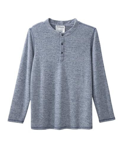 Silvert's Men's Open Back Long Sleeve Henley Shirt, Adaptive Assisted Dressing Top with Snap Closures - color: River Heather, size: 3X-Large