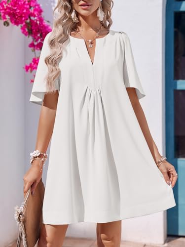 Wenrine Womens Shift Mini Dress Casual Short Sleeve Summer Dresses - color: White, size: Large