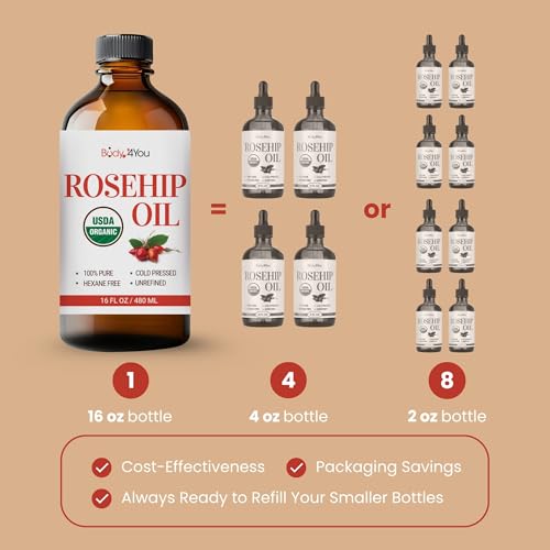 BodyJ4You Rosehip Seed Oil for Face Skin - USDA Organic Cold Pressed Pure - size: 16 Fl Oz (Pack of 1)