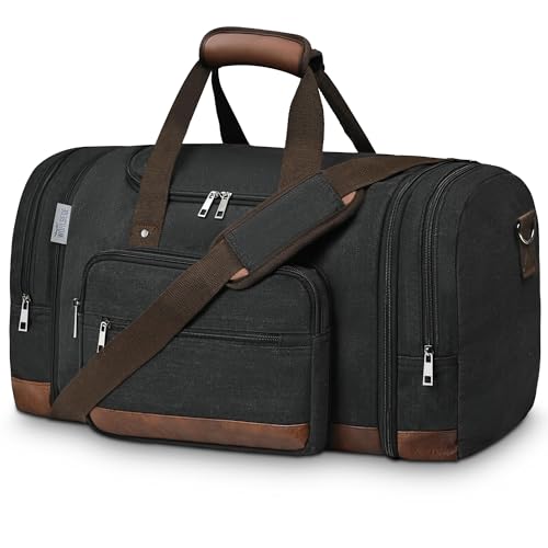 50L Expandable Canvas Duffle Bag Weekender Travel Carry On Gym - color: Black