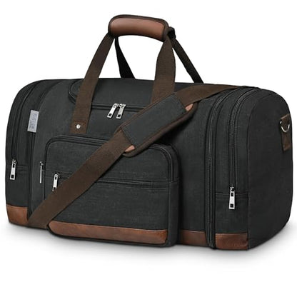 50L Expandable Canvas Duffle Bag Weekender Travel Carry On Gym - color: Black