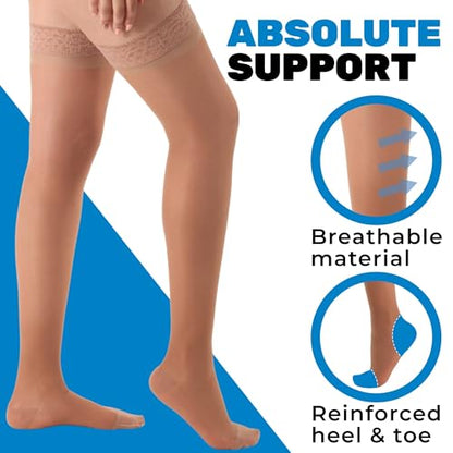 ABSOLUTE SUPPORT Women Compression Thigh High, 15-20mmHg, Nude, Medium - color: Nude, size: Medium