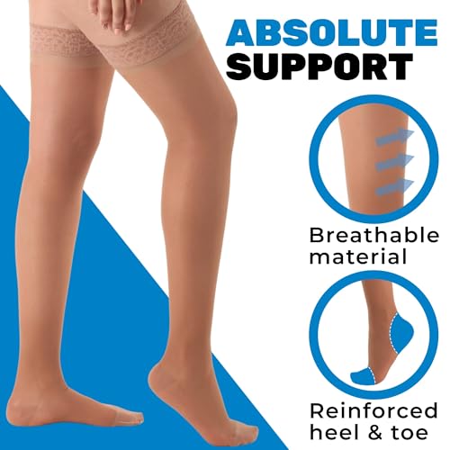 ABSOLUTE SUPPORT Women Compression Thigh High, 15-20mmHg, Nude, X-Large - color: Nude, size: XL