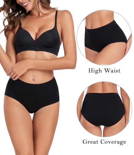 wirarpa Women's Cotton Underwear High Waist Stretch Briefs Soft Underpants Ladies Full Coverage Panties 5 Pack - color: Dark Black, size: Small