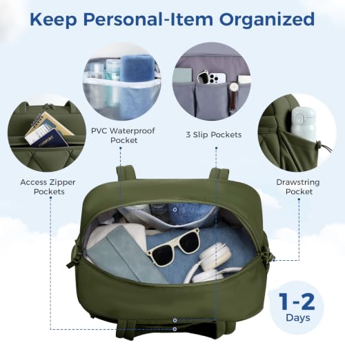 Women's Duffle Gym Bag, Carry-On Shoe Compartment for Weekender Overnight - color: Green, size: Medium