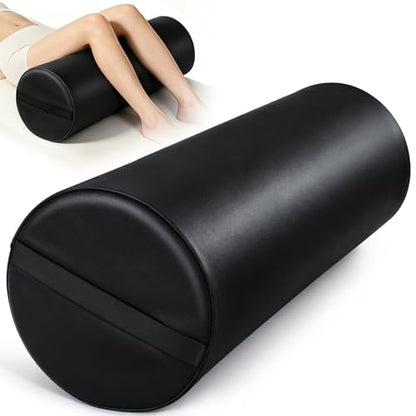 Full Round Bolster Pillow, 26" x 9" PU Leather Massage Table Bolster - color: 9“ Full Round - Black