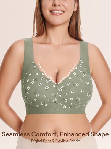 Wireless Front Close Bras for Women, Jelly Post Surgery Push Up Bralettes - color: Green, size: Large