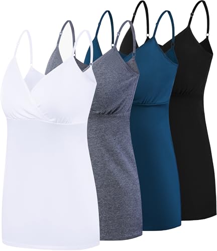 SUIEK 4 Pack Nursing Tank Tops Maternity Cami Cotton Breastfeeding Bralette - color: B-black+dark Grey+white+atrovirens 4pack, size: Small