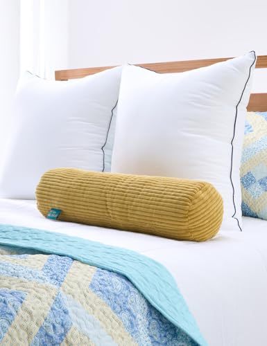 Long Cylinder Pillow Corduroy Lumbar Pillow Neck Roll Throw Pillow - color: Yellow, size: Medium