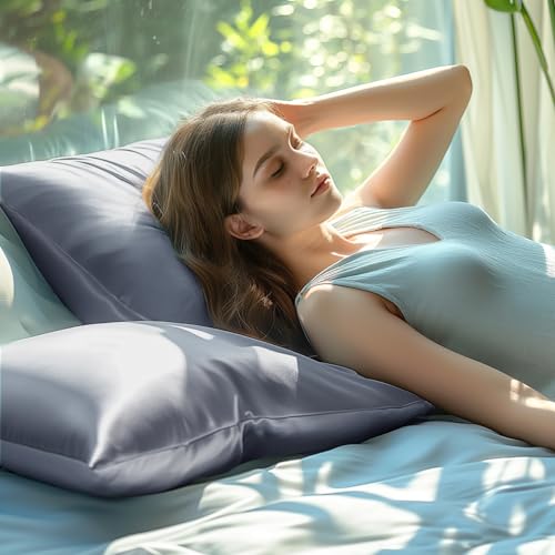 BEDELITE Cooling Pillow Cases for Hot Sleepers & Night Sweats, Rayon Derived from Bamboo, Grey Pillow Cases Queen Size Set of 4, Breathable and Silky Soft Envelope Pillowcases (20"x30") - color: Grey, size: 4 Pack Queen（20"X 30"）