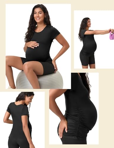 Happy.angel Women's Maternity Shirts Short Sleeve Pregnancy Top Tees - color: Black, size: Large