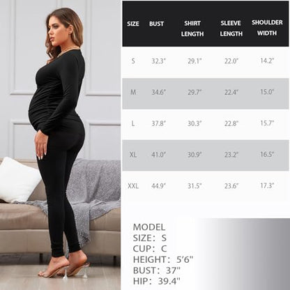 Maternity Shirt Long Sleeve Top Wrap V Neck Blouse Cross Over Nursing Tshirt - color: Black /Black /Black, size: Large