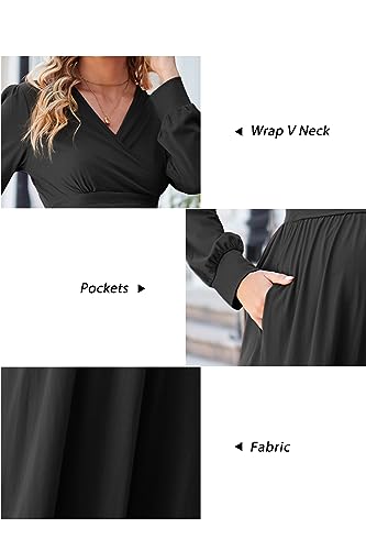 OUGES Women's Wrap Pregnancy Maxi V Neck Fall Baby Shower Maternity Dress - color: Black, size: X-Large