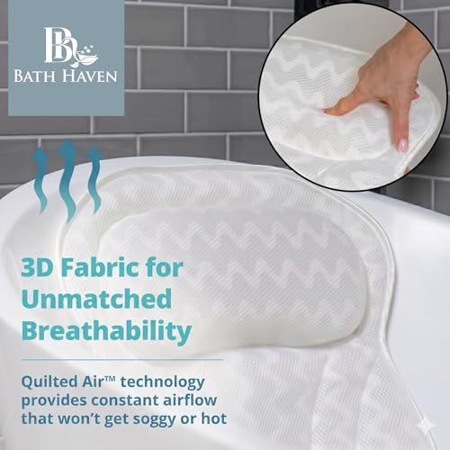 Bathtub Pillow with Neck & Back Support, Soft 3D Mesh Bath Cushion - color: Bright White