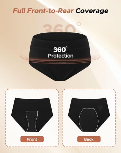 INNERSY Women's Period Underwear Heavy Flow Leakproof Panties,Black,M - color: Black, size: Medium