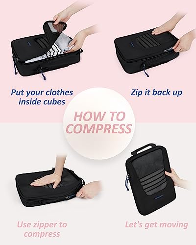 Bagsmart Compression Packing Cubes, Travel Bag Cruise Ship Essentials - color: Power Black, size: 6 Set