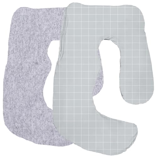 Maternity Pillow Cover ONLY Compatible with Momcozy Pregnancy Pillow (2 Pack Covers-Pillow NOT Included) - color: Mix Grey&grey Mini Grid