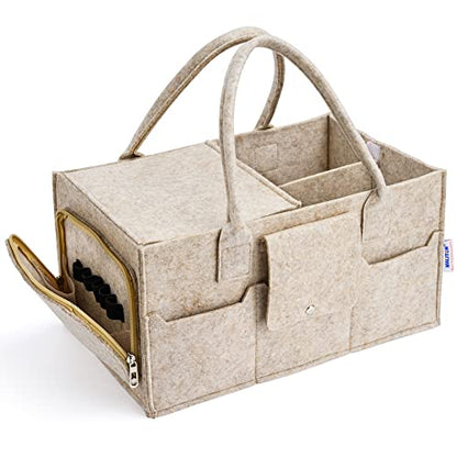 Maliton Felt Diaper Caddy Organizer with Lid - Large, Khaki - color: Khaki with Lid, size: Large