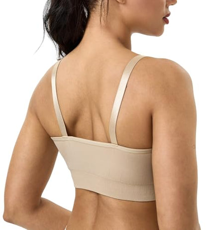 Suekaphin Square Neck Nursing Bra for Pregnancy Women Maternity Pull-On Breastfeeding Bra Fixed Cups - color: Black/Beige/Pink, size: Small
