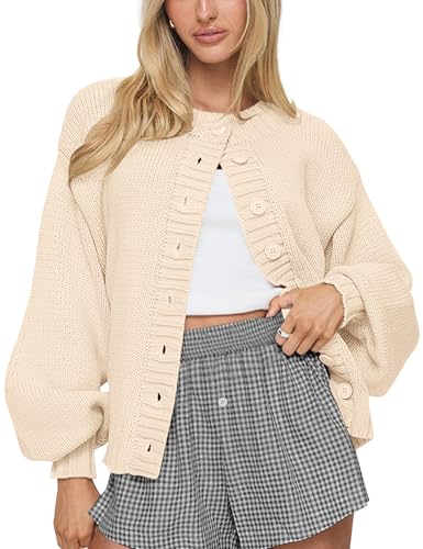LOMON Womens Chunky Knit Cardigan Oversized Button Front Trend Sweater Tops - color: Apricot, size: Medium