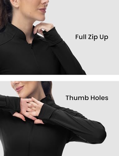 BGOWATU Women's Workout Athletic Jacket Zip Up Running Jackets Thumb Hole - color: Black, size: Small