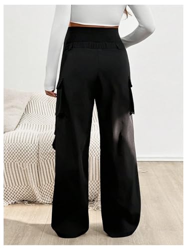 MakeMeChic Women's Maternity Cargo Pants High Waisted Wide Leg Trousers - color: Black, size: Medium