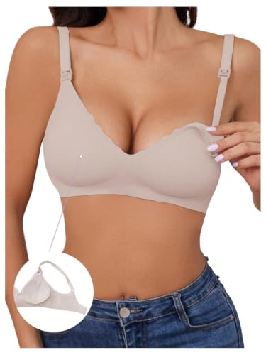 OYOANGLE Women's Maternity Nursing Bra Wireless Push Up Breastfeeding Bras - color: Light Pink, size: Medium