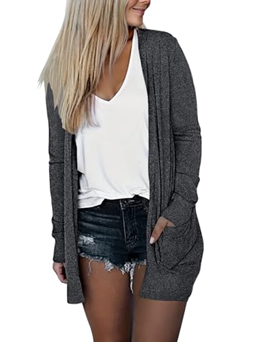 DB MOON Women Lightweight Cardigan Long Sleeve Sweater Open Front Outfits - color: Black, size: Medium