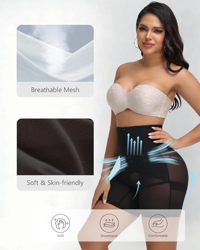 SHAPSHE High Waist Tummy Control Shapewear Shorts with Front Hooks - color: Black, size: Large