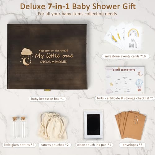 Baby Keepsake Box Wooden with 6 Additional Items