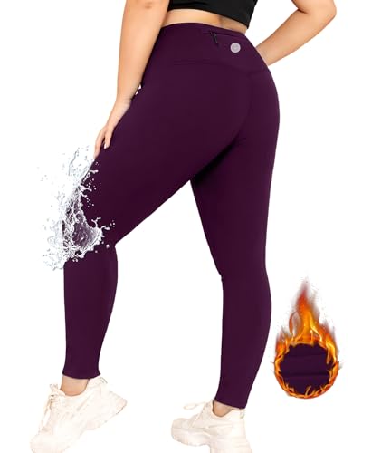 LALAGEN Womens Plus Size Fleece Lined Leggings Water Resistant Thermal Winter Warm High Waisted Workout Pants with Pockets - color: Purple, size: 5X-Large