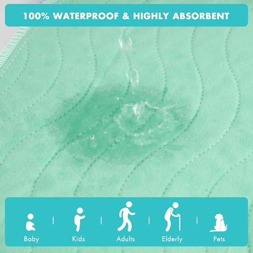 Bunlitent Incontinence Bed Pads, 36"x72", 3 Pack, Washable Underpads, Green - color: Green, size: 36"x72" (3 Packs)