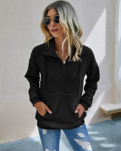 PRETTYGARDEN Women's Casual Long Sleeve Sweatshirt Half Zip Pullover Tops - color: Black, size: X-Large
