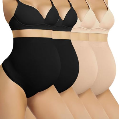 4 Pack Women's Maternity High Waist Underwear Over Bump Pregnancy Soft Seamless Supportive Panties - color: 2*black+2*nude, size: Small