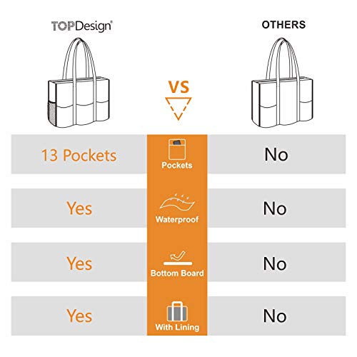 TOPDesign Utility Water Resistant Tote Bag with 13 Pockets, Zipper Closure - color: Baroque, size: Medium