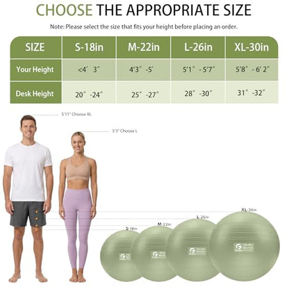 Gruper Yoga Ball, Extra Thick Non Slip Exercise Ball, 4 Sizes - color: ['Matcha'], size: 26 Inch (65cm),l